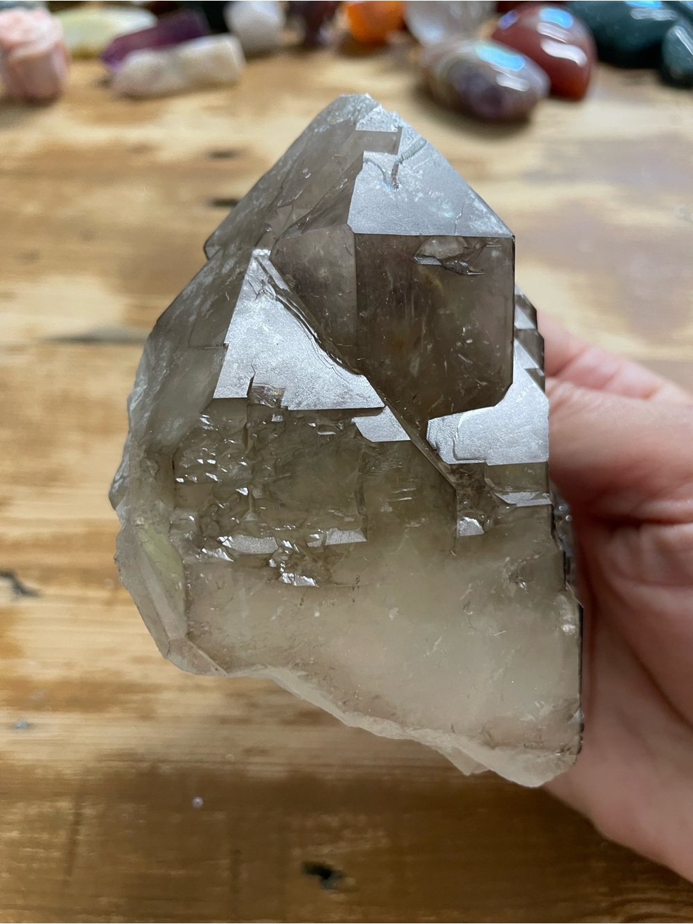 Large elestial smoky quartz point self stands - Picture 2 of 11